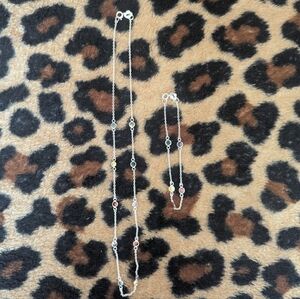 Elegant Sterling Silver and Multicolor Gemstone Necklace and Bracelet Set